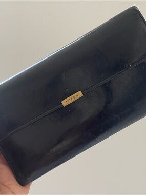 Coach Vintage Black Patent Leather Wallet Clutch Gold Logo Bifold